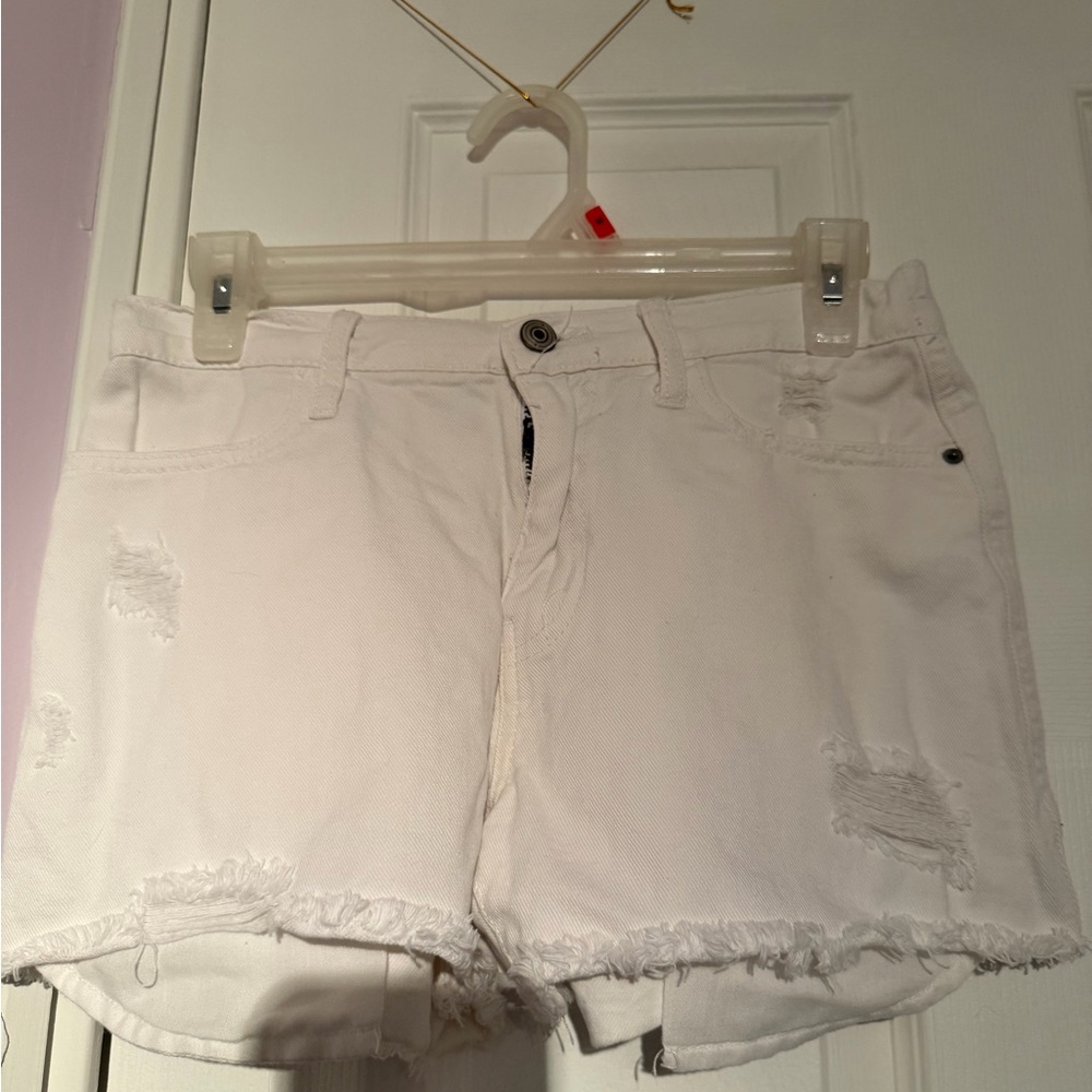 No Boundaries White Frayed Jean Shorts